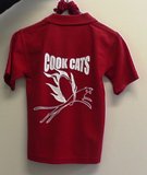 back of red cook cats polo shirt